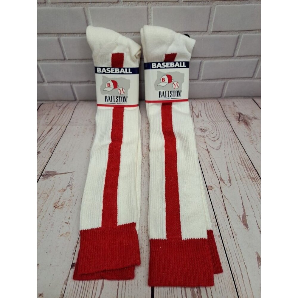 NWT‎ Ballston Baseball/Softball Red Stirrup Two-in-One Socks,  LRG 8-12 USA Made